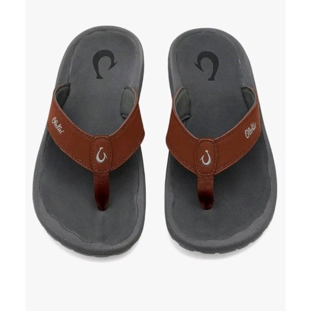 NWT OluKai Ohana Leather Sandals Men's Size 13 Canoe/Rock Beach Flip Flop - Picture 4 of 11